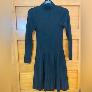French Connection Black Ribbed Long Sleeve Dress